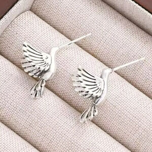 Hummingbird Silver Tone Stud Earrings